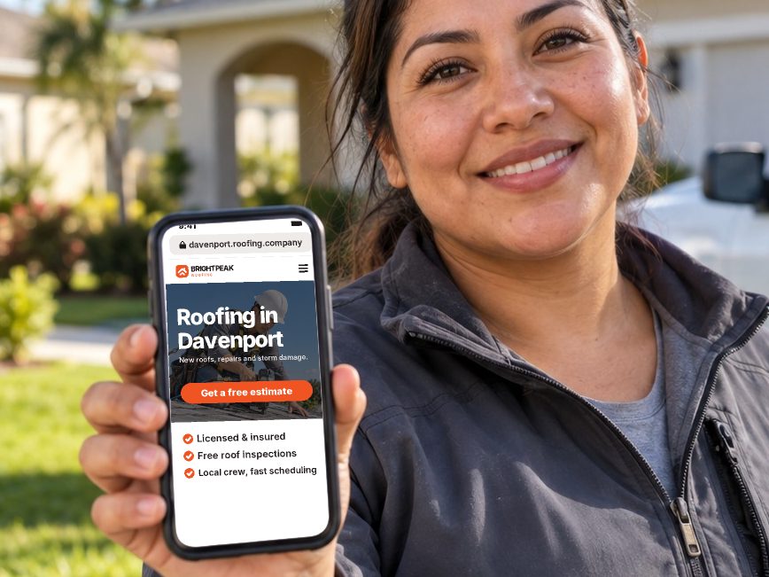 davenport.roofing.company open in a phone browser